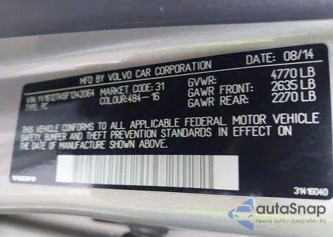 2015 Volvo S60 T5 Premier z USA, uszkodzony, nr VIN YV1612TK6F1342064